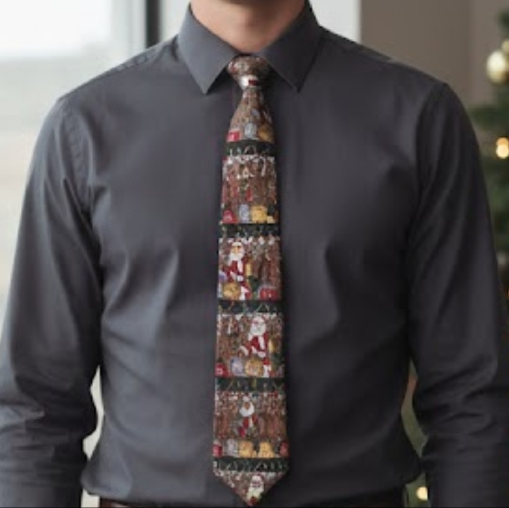 Vintage Festive Christmas Santa Reindeer Silk Tie Made in Canada